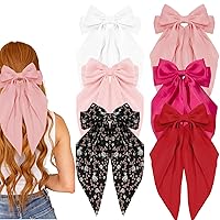 6Pcs Big Hair Bows for Women, Silky Satin Bow Hair Clips for Girls Large Hair Ribbon Barrettes Oversized Long Tail Hair Bows Cute Bow Aesthetic Hair Accessories