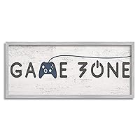 Game Zone Video Gamer Phrase Rustic Blue Controller, Designed by Daphne Polselli Gray Framed Wall Art, 10 x 24, Grey
