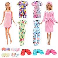 28 Pack Girl Dolls Clothes and Accessories, 2 Storytelling Pajamas, 3  Fashion Dresses, 3 Clothing Outfits, 10 Shoes, Travel Set for 11.5 inch  Dolls
