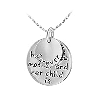 Tuscany Silver Women's Sterling Silver Rhodium Plated Mother and Child Double Disc and Heart Pendant on Rhodium Plated Panza Curb Chain 46 cm/18 inch