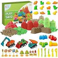 Toyvelt Kinetic Sand Toys for Toddlers - Dinosaur Play Sand Kit Includes, 3 Lbs Sand, 3 Trucks, Dinosaur Sand Molds, Tray, Modeling Tools and Accessories for Boys and Girls Ages 3-10 Years Old