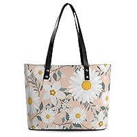 Womens Handbag Daisies Daisy Flowers Leather Tote Bag Top Handle Satchel Bags For Lady