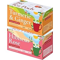 Gya Tea Co Turmeric Ginger Herbal K Cups Tea Pods Variety Pack & Hibiscus Rose Black Tea K Cups Variety Pack for Keurig 2.0 &1.0