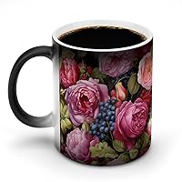 Flowers and Grapes Funny Magic Color Changing Coffee Mug Hot Heat Sensitive Cup with Handle Ceramic Mugs 11 Oz