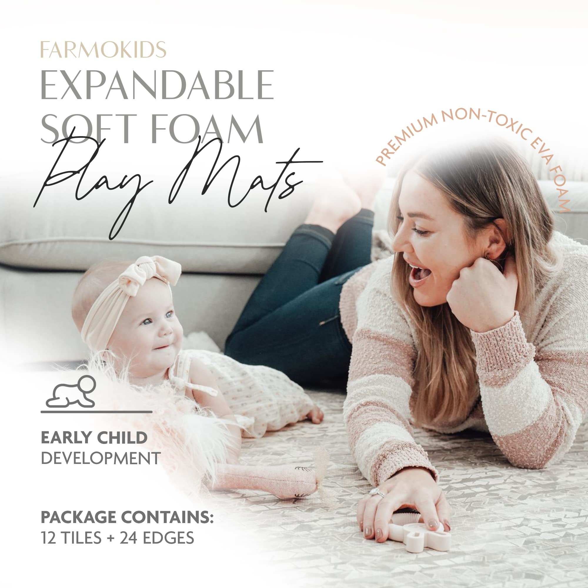 Famokids - Baby Play Mat, Tummy Time Mat, Soft & Comfortable Foam Play Mat for Baby, Interlocking Foam Mat, Non-Toxic & Waterproof Mat, Large, 6 x 8 ft, Moonstone (Grey)