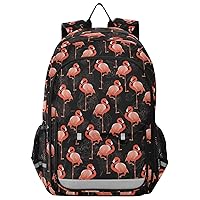ALAZA Flamingos Birds Floral Black Backpack Bookbag Laptop Notebook Bag Casual Travel Trip Daypack for Women Men Fits 15.6 Laptop