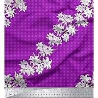 Soimoi Japan Crepe Purple Fabric - by The Yard - 42 Inch Wide - Floral & Polka Dots Print Textile - Romantic and Whimsical Patterns for Various Uses Printed Fabric