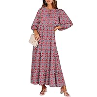 ANRABESS Womens Boho Maxi Dresses 2024 Summer V Neck Puff Sleeve Casual Flowy Swing A-Line Long Beach Dress