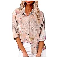 Womens Button Down Shirts V Neck Roll Up Long Sleeve Blouses Loose Collared Shirt Lightweight Casual Work Tops