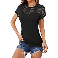 Summer Tops for Women Trendy Cute Short Sleeve T Shirts Casual Crew Neck Loose T-Shirts with Lace Pompom