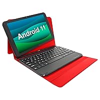 Tablet 10 Inch Android 13 Tablets, Prestige Elite 10QH 10.1 Inch HD IPS Tablet, 64GB Storage, 2GB RAM, Quad-Core Processor, with Detachable Keyboard Case - Red