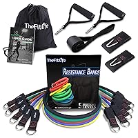 Exercise Resistance Bands with Handles - 5 Fitness Workout Bands Stackable up to 110/150/200/250/300 lbs, Training Tubes with Large Handles, Ankle Straps, Door Anchor, Carry Bag