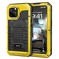 Mitywah Waterproof Case for iPhone 14 Pro, Heavy Duty Shockproof Case with Built-in Screen Protector, Full Body Underwater Protective Metal Case 6.1 inch, Yellow