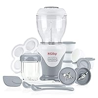 Nuby Mighty Blender with Cookbook - 22-Piece Baby Food Maker Set for Different Baby Weaning Stages - Cool Gray Design