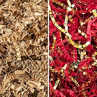 MagicWater Supply - Kraft & Red Gold (1 LB per color) - Crinkle Cut Paper Shred Filler great for Gift Wrapping, Basket Filling, Birthdays, Weddings, Anniversaries, Valentines Day