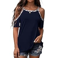 GRECERELLE 2024 Womens Summer T Shirts Short Sleeve Tunic Strappy Cold Shoulder Tops