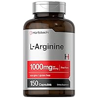 L Arginine 1000mg Capsules | 150 Powder Pills | Free Form | Non-GMO & Gluten Free Supplement | by Horbaach