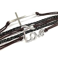 Wrapables Vintage Leather and Rope Infinity Bracelet – Brown and Black Love, Infinity, Cross