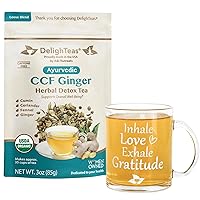 DelighTeas CCF Ginger Tea with Inspirational Tea Mug | Ayurvedic Cumin, Coriander, Fennel, Ginger Loose Leaf Tea for Digestion | USDA Organic, Caffeine Free
