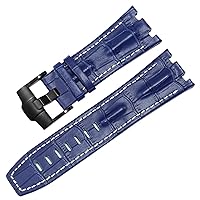 Genuine Leather Watch Strap for AP 15703 Royal Oak Offshore Series 28mm Crocodile Watchbands (Color : Blue White-Black, Size : 28mm)