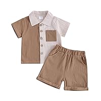 Kupretty Baby Boy Clothes Toddler Summer Outfit Color Block Short Sleeve Button Down Shirt + Shorts 2T 3T 4T 5T Clothing Set