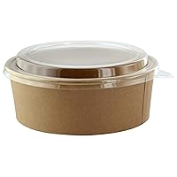 PacknWood 210PC1100K - Round Kraft To-Go Bucket Container with Clear Plastic Lid - Leak-Proof and Grease-Resistant - Paper Kraft Salad Bowl - (38 oz Capacity) - (Case of 200)