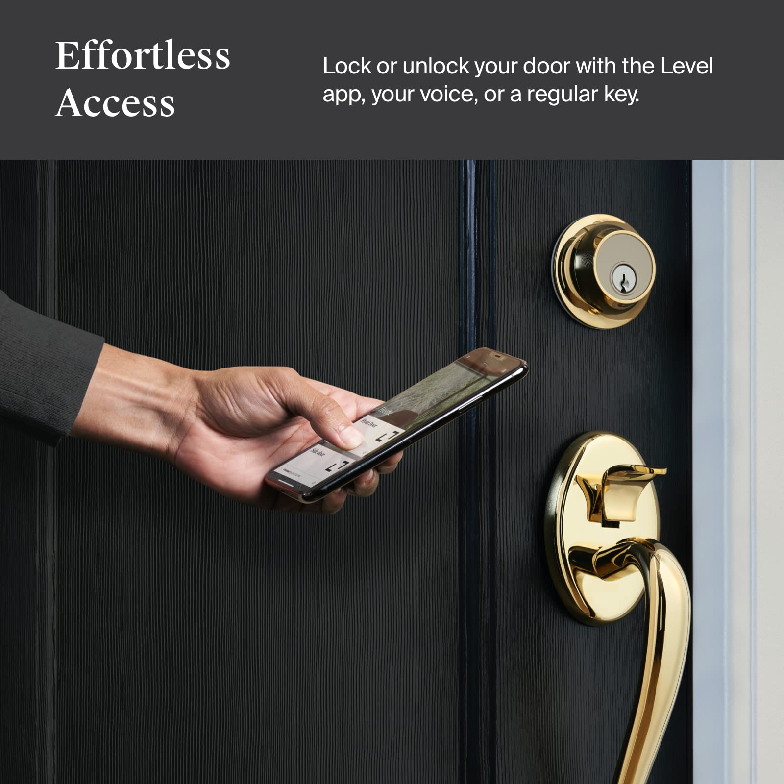 Level Lock Smart Lock, Keyless Entry, Smartphone Access, Bluetooth, Works with Apple HomeKit - Polished Brass