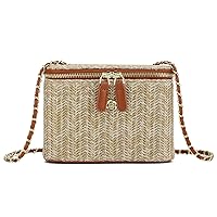 Oweisong Summer Straw Purses for Women 2024 Trendy Woven Crossbody Bags Spring Box Basket Shoulder Purses for Vacation Beach