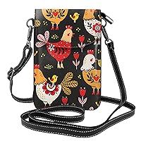 Small Crossbody Cell Phone Purse for Women Soft Leather Fashion Travel Wallet with Adjustable Strap - Cute Rooster Chickens