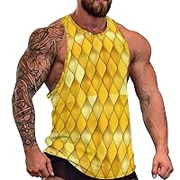 Gold Fish Scale Tank Top Sleeveless T Shirt Athletic Muscle Shirts Gym Workout Yoga Tank for Men