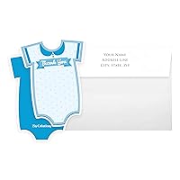 Baby Shower Thank You Cards Blue Onesie for Boys with Personalized Envelopes 20 Pack