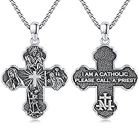 St Michael/St Christopher/St Patrick/St Jude/St Benedict/St Joseph Pendant Necklace 925 Sterling Silver Saint Patron Catholic Religous Protection Amulet Medal for Men Women