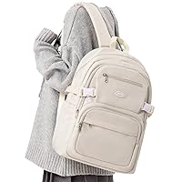 Cute School Backpack For Teens Boys Girls,Simple Middle School Bag,Casual Daypacks Backpack With Lots Of Pockets,Aesthetic College Backpack For Women Men(Beige)