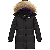 wantdo Boys' Winter Outerwear Girl's Long Fleece Puffer Jackets with Hood Black 14-16
