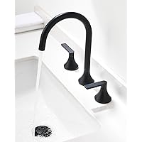 4 Inch 8inch Widespread Bathroom Faucets， Black Bathroom Faucet，360° Swivel Spout Two Handles Bathroom Faucets for Sink 3 Holes with Pop-Up Drain and Water Supply Lines， Matte Black
