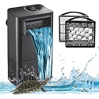 Turtle Tank Filter Aquarium Filter Power Adjustable 10-30 Gal. 222GPH Small Internal Filter 3-Stage Waterfall Bio-Filtration Low Water Level for Freshwater Saltwater Fish Tank Reptile Shrimp Frog