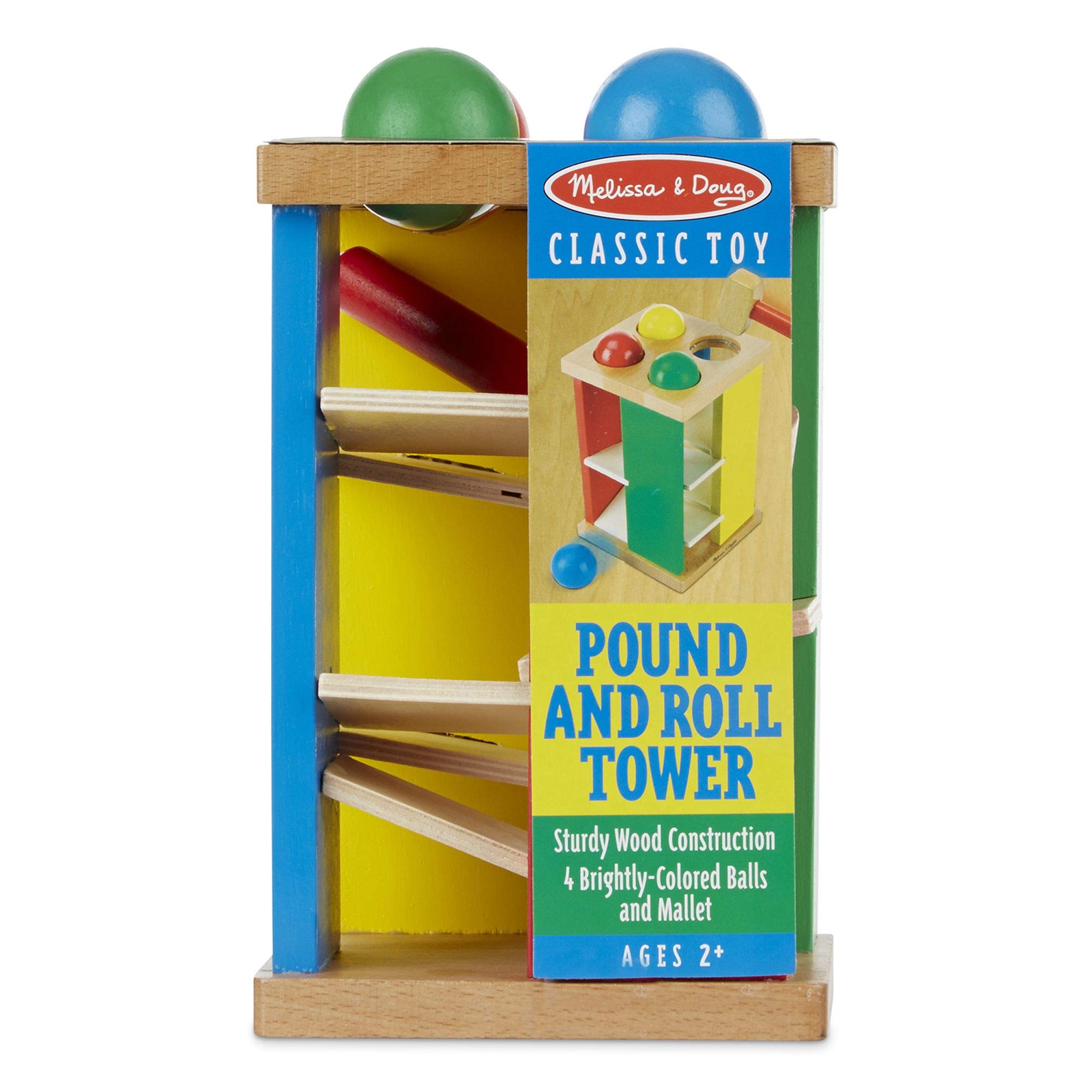 Melissa & Doug Deluxe Pound and Roll Wooden Tower Toy With Hammer - Pound A Ball, Educational Toddler Toys, Wooden Pounding Bench For Ages 2+