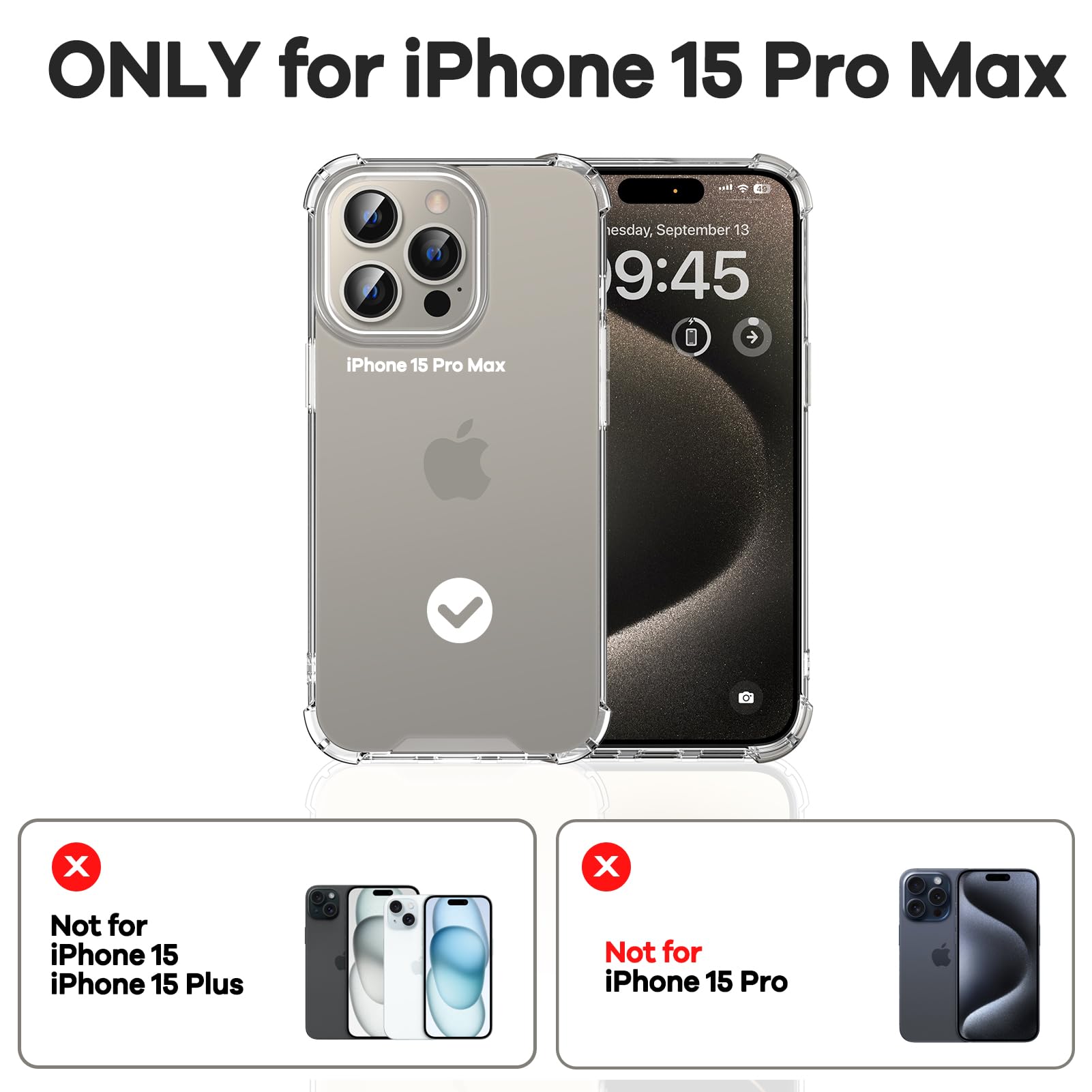 ORIbox for iPhone 15 Pro Max Case Clear, with 4 Corners Shockproof Protection,iPhone 15 Pro Max Clear Case for Women Men Girls Boys Kids, Case for iPhone 15 Pro Max Phone Clear