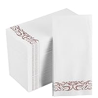[200 Pack] Disposable Guest Towels Soft and Absorbent Paper Hand Towels Durable Decorative Bathroom Hand Napkins for Kitchen,Parties,Weddings,Dinners, Events,White and Rose Gold
