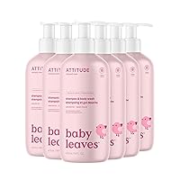 ATTITUDE 2-in-1 Shampoo and Body Wash for Baby, EWG Verified, Dermatologically Tested, Made with Naturally Derived Ingredients, Vegan, Unscented, 16 Fl Oz (Pack of 6)