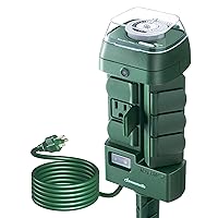 Outdoor Mechanical Power Stake Timer, Waterproof, 6 Grounded Outlets(3 180°Rotatable), 6ft Extension Cord, Yard Stake for Lights, Christmas Decoration, Sprinklers, 1625W/13A UL Listed