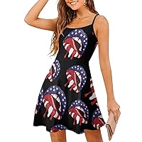 American Lip Spaghetti Strap Mini Dress Sleeveless Adjustable Beach Dresses Backless Sundress for Women
