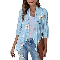 Long Sleeve Kimono for Women Lightweight 3/4 Sleeve Blouse Tops Coat Casual Duster Cardigans Retro Print Jackets