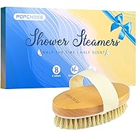 POPCHOSE Shower Steamers Aromatherapy - 8 Pack Eucalyptus Shower Tablets, Dry Brushing Body Brush, Brush Body Scrub for Flawless Skin, Cellulite Treatment，Relaxation Birthday Gifts for Women & Men