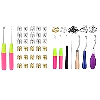 7 Pcs Latch Hook Crochet Needles + 2 Pcs Adjustable Knitting Crochet Loop Rings + 10 Pcs Dreadlocks Hair Rings, Dreadlocks Tool Set Crochet Hooks for Crochet Braids Hair Decoration Accessories