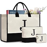 Initial Canvas Tote Bag, Birthday Gifts For Women, Monogram Personalized Gifts For Women Mom Teachers Bridesmaids