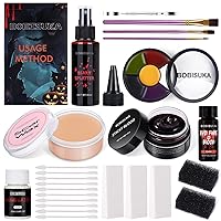 BOBISUKA Special Effects SFX Halloween Makeup Kit - 6 Colors Bruise Makeup Face Body Painting Palette + Scar Wax with Dual-ended Spatula Tool + Liquid Latex + Fake Blood Splatter Spray + Coagulated Blood Gel + Stipple Sponges + Cotton Swab (SET2)