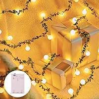 Brightown Battery Operated String Lights for Bedroom, 19.6Ft 60 LED Globe Fairy Lights with Green Vines for Balcony Classroom Wedding Girls Room Decor