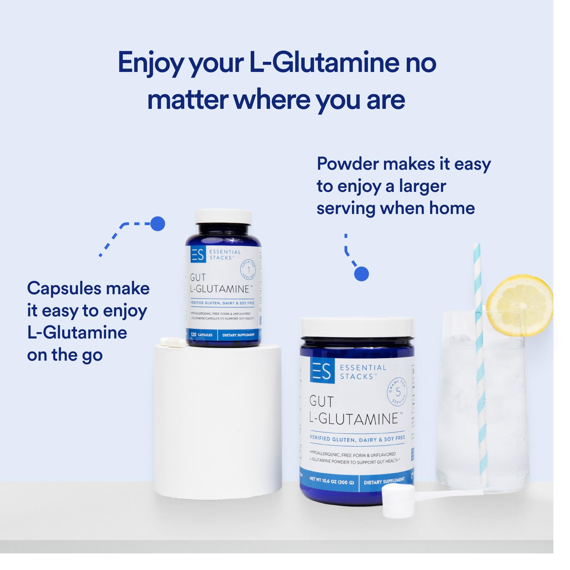 Essential Stacks 3-in-1 Gut L-Glutamine Bundle Powder & Capsules