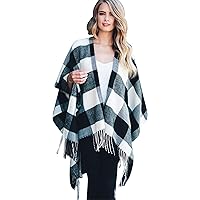 Daisy Del Sol Buffalo Plaid Knit Soft Wool Feel Checkered Wrap Oversized Blanket Sweater Poncho